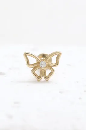 14K Real Gold CZ, Moissanite or Genuine Diamond Small Open Butterfly Helix Cartilage Tragus Inner Conch Internally Threaded Flat