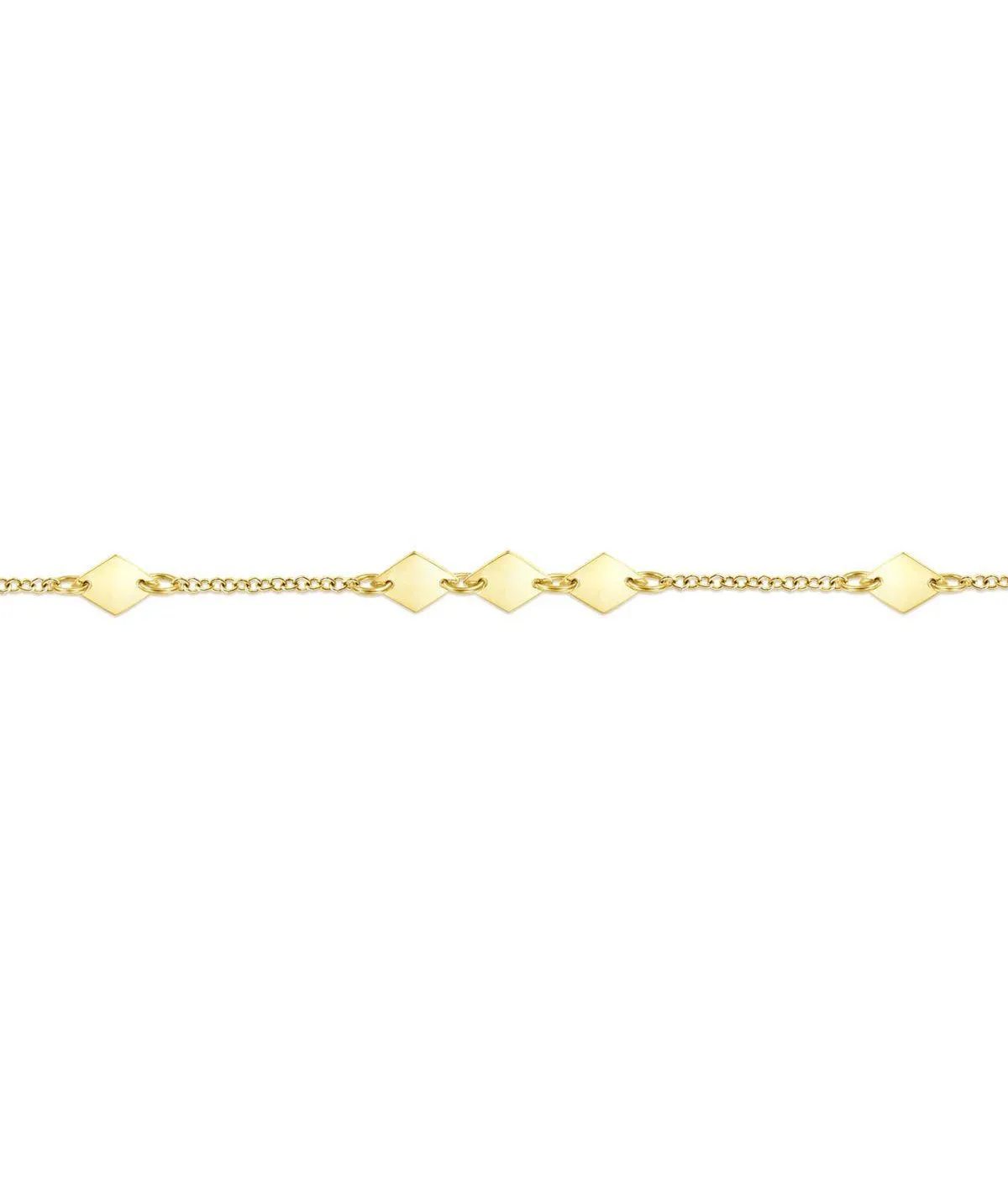 14K Yellow Gold Chain Bracelet with Flat Rhombus Stations