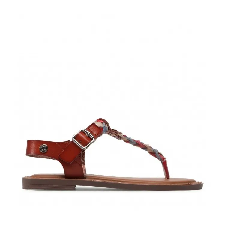 79763 Women's Brown Flat Leather Sandals Refresh Flip-Flops.