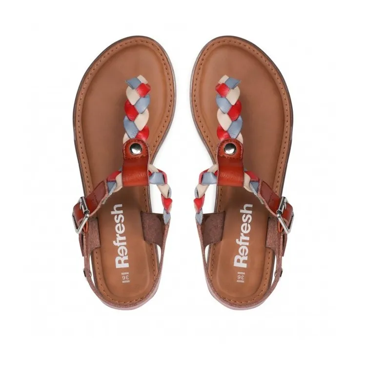 79763 Women's Brown Flat Leather Sandals Refresh Flip-Flops.