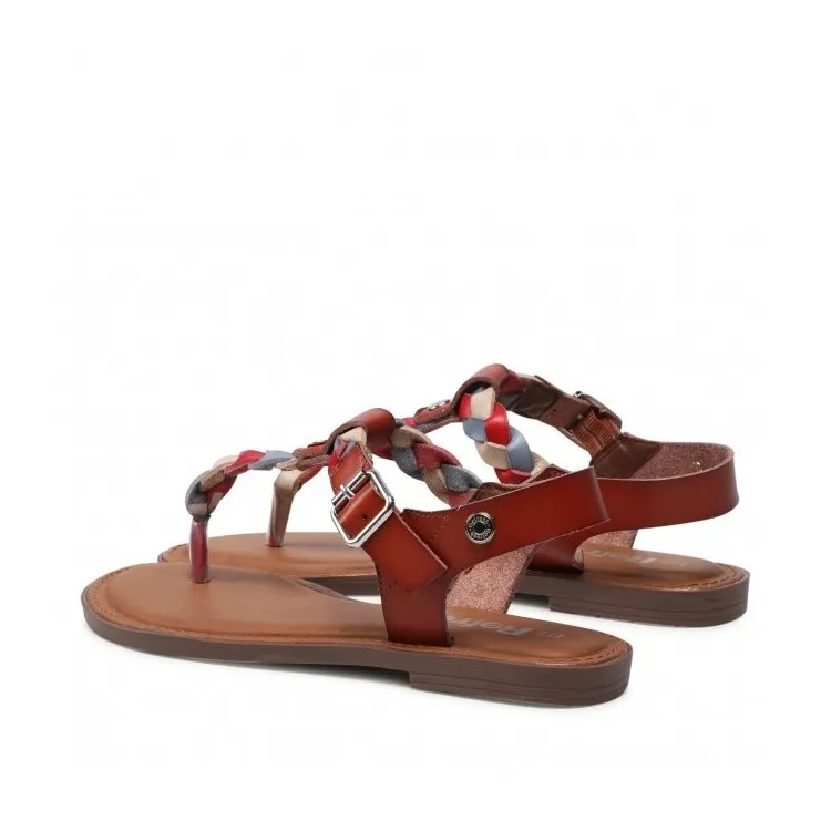 79763 Women's Brown Flat Leather Sandals Refresh Flip-Flops.