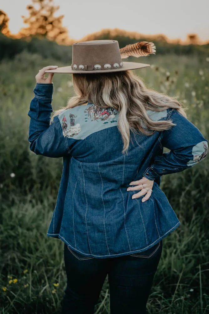 'Adirondack'' Denim Pearl Snap Shirt with Western Yoke by Tasha Polizzi (S Only)