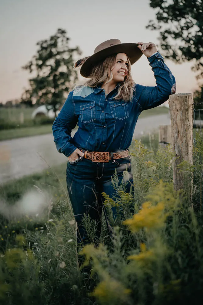 'Adirondack'' Denim Pearl Snap Shirt with Western Yoke by Tasha Polizzi (S Only)