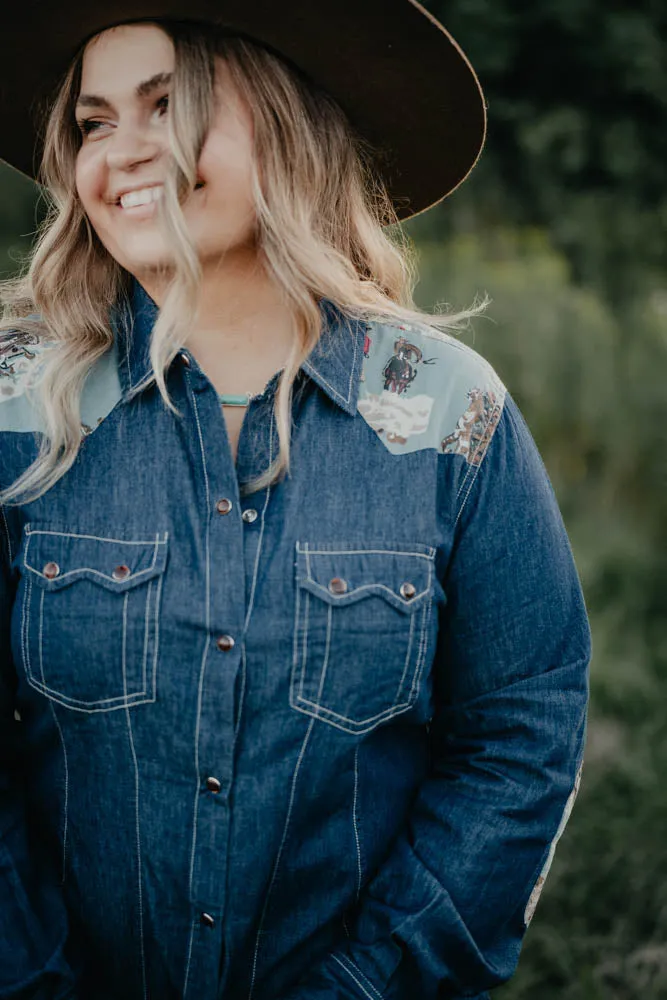 'Adirondack'' Denim Pearl Snap Shirt with Western Yoke by Tasha Polizzi (S Only)