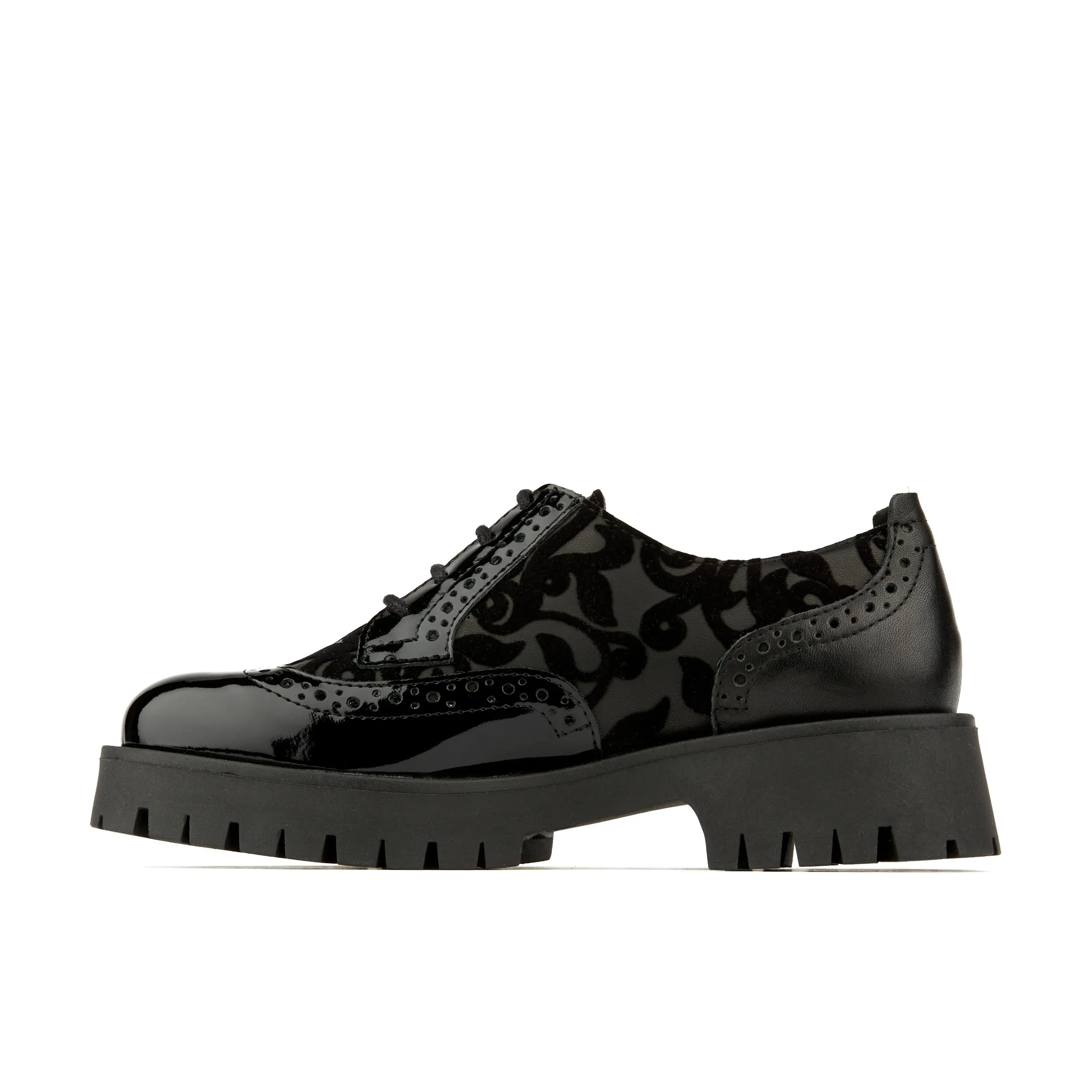 ARTISAN BLACK FLORAL - Women's chunky sole derby shoe with brogue details