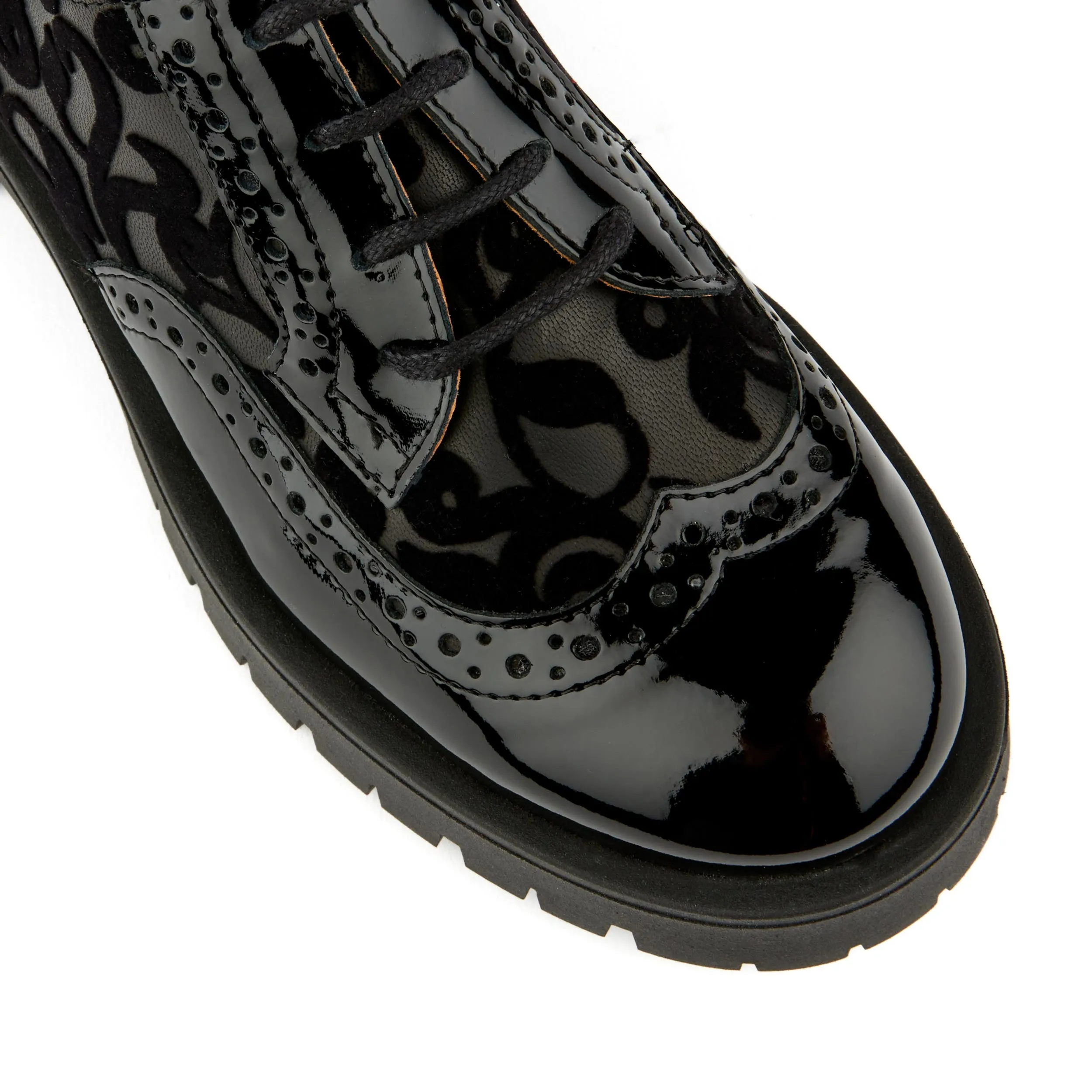 ARTISAN BLACK FLORAL - Women's chunky sole derby shoe with brogue details