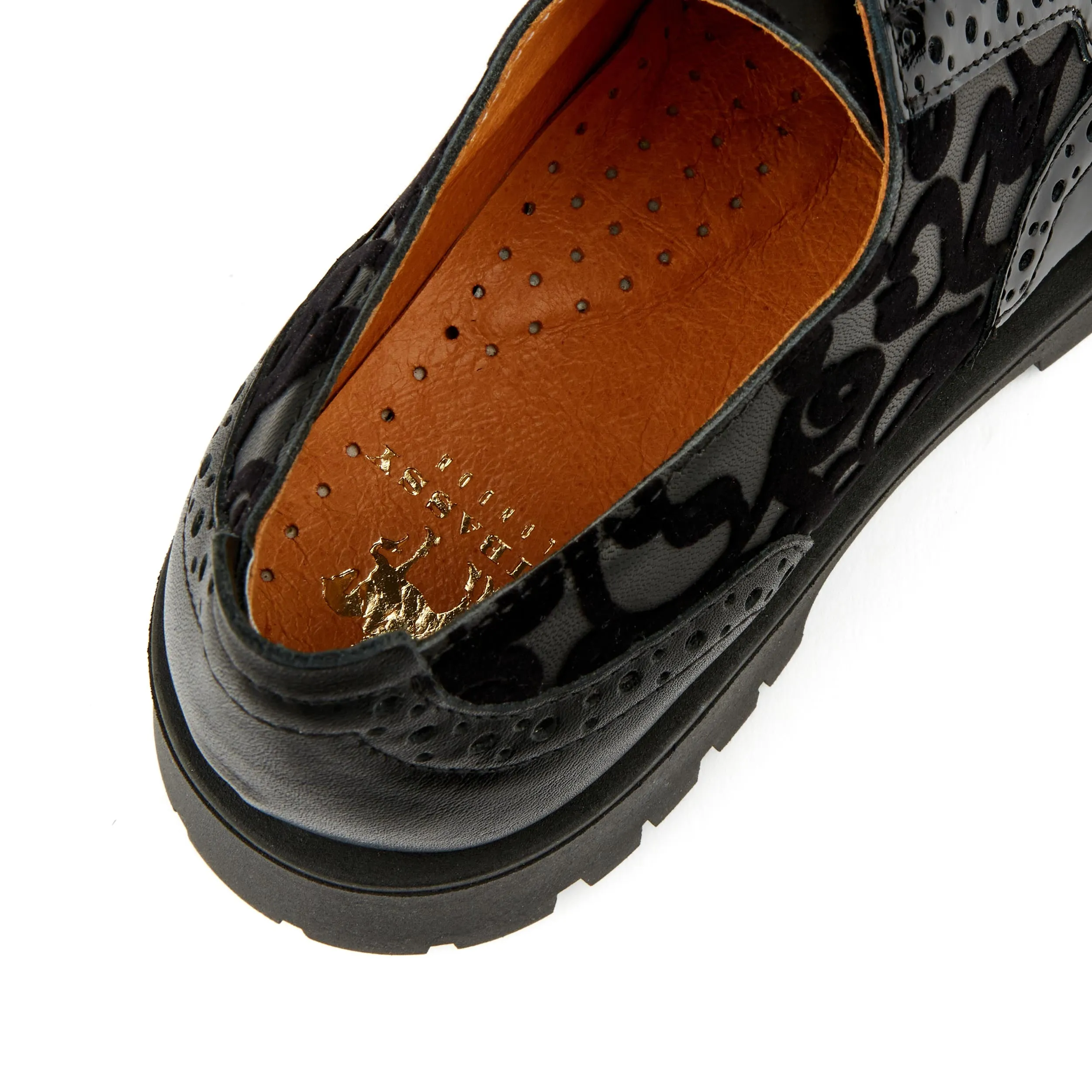 ARTISAN BLACK FLORAL - Women's chunky sole derby shoe with brogue details