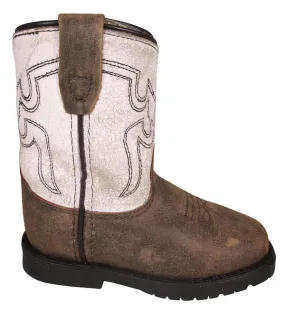 Autry Distressed Brown Antique White Leather Western Boots for Smoky Mountain Toddlers