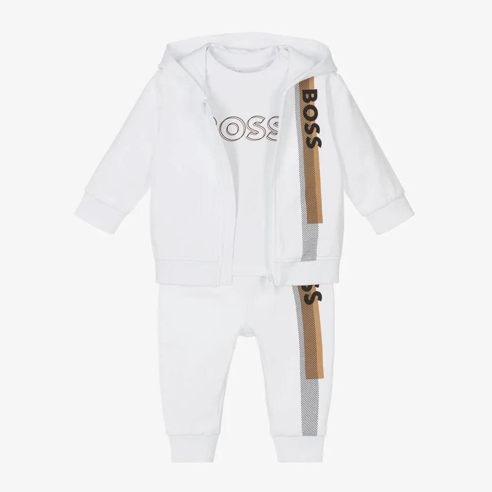 Baby Boys White Cotton Tracksuit Set