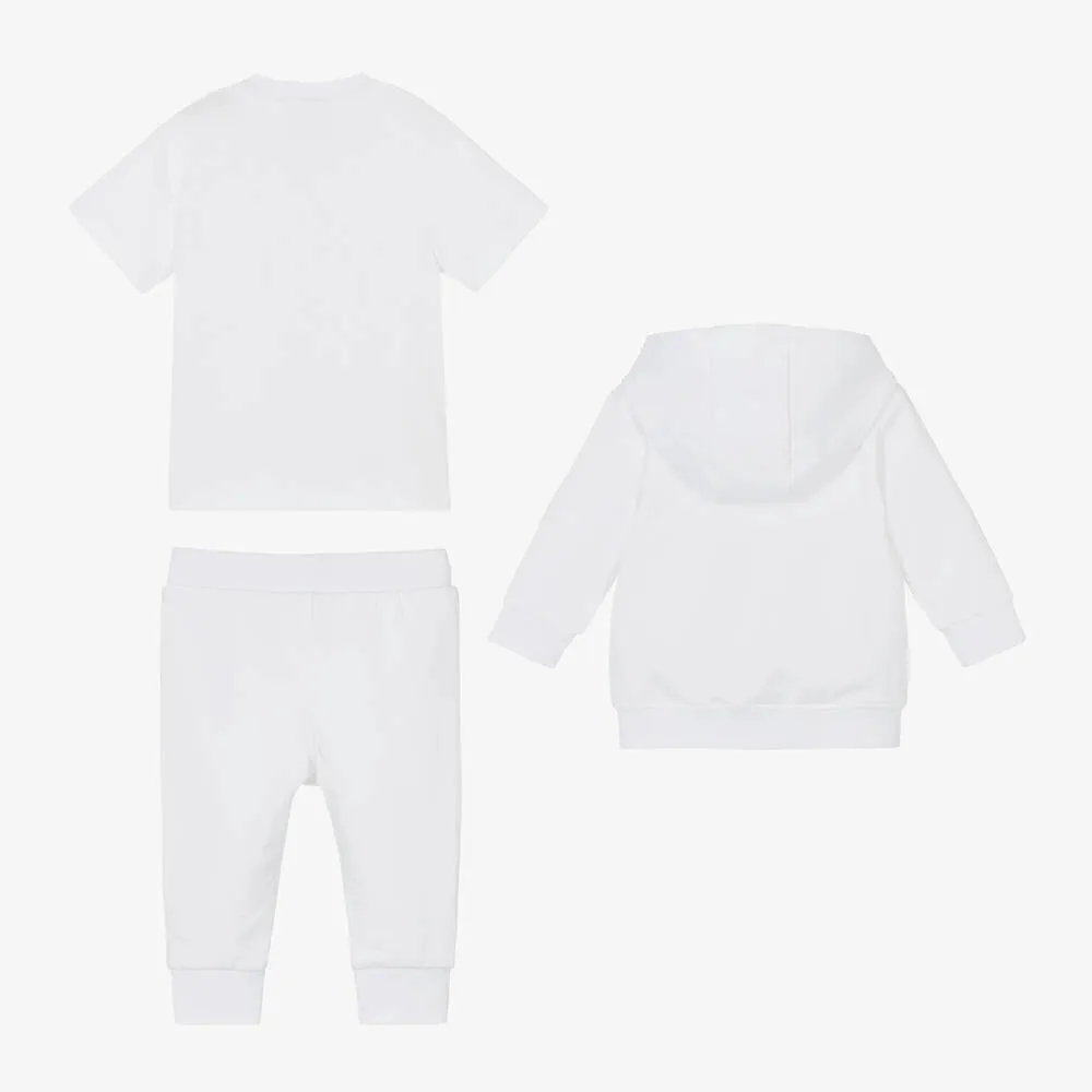 Baby Boys White Cotton Tracksuit Set