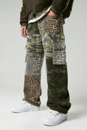 Baggy Fit Camo Leopard Patchwork Trousers