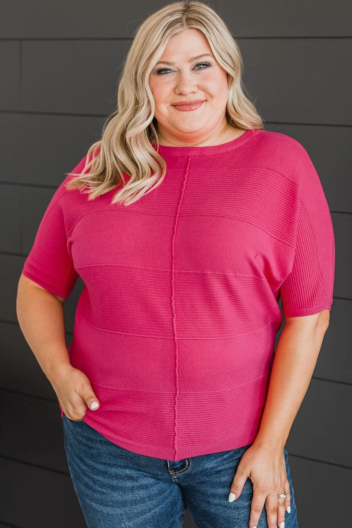 Banded Knit Top in Fuchsia