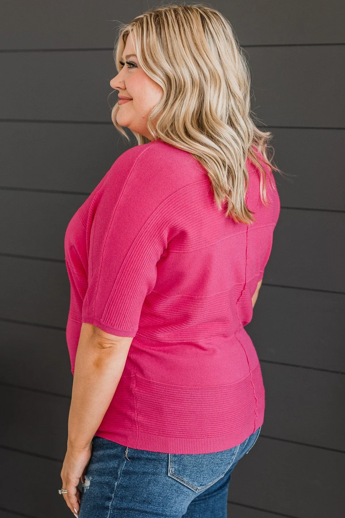 Banded Knit Top in Fuchsia