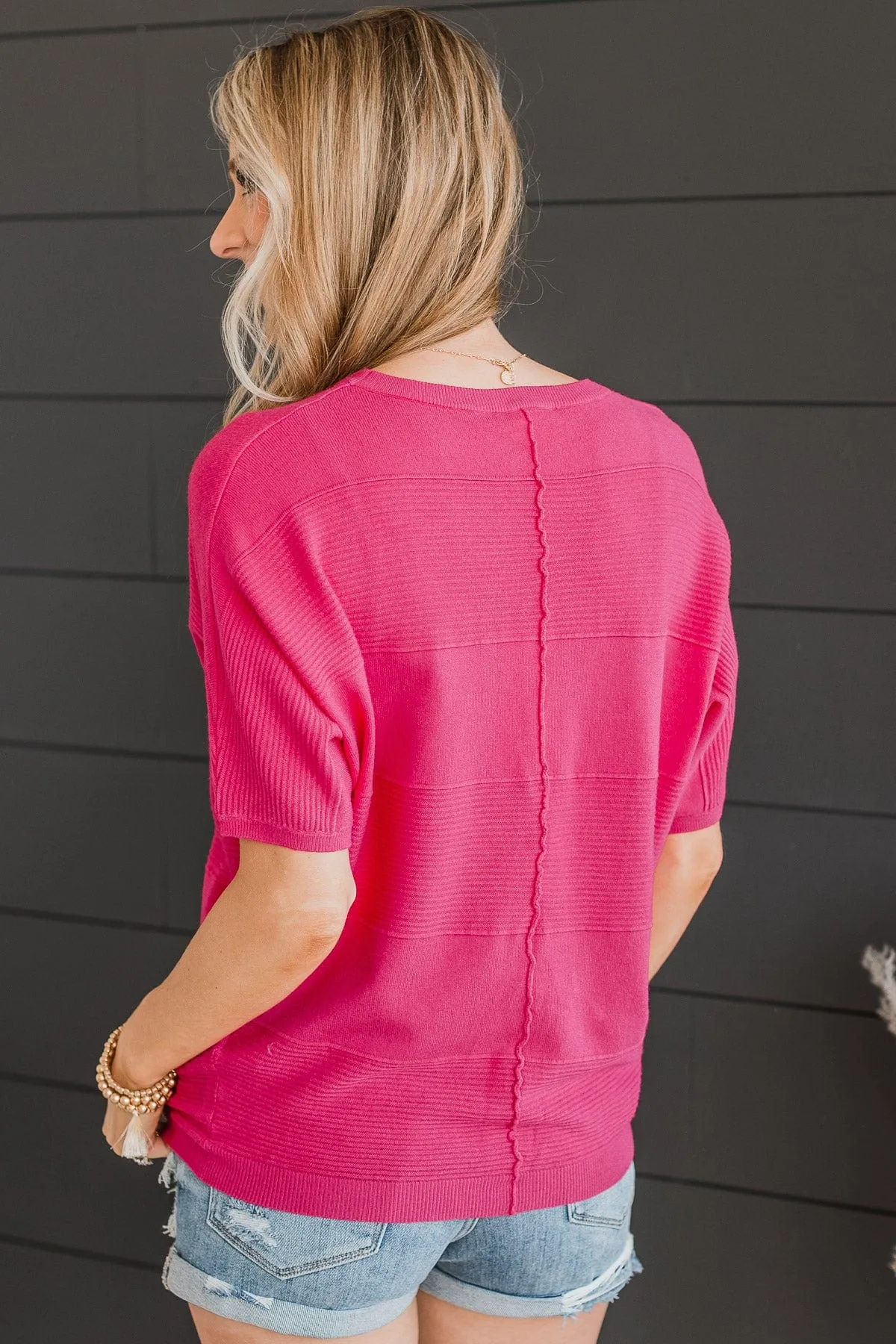 Banded Knit Top in Fuchsia