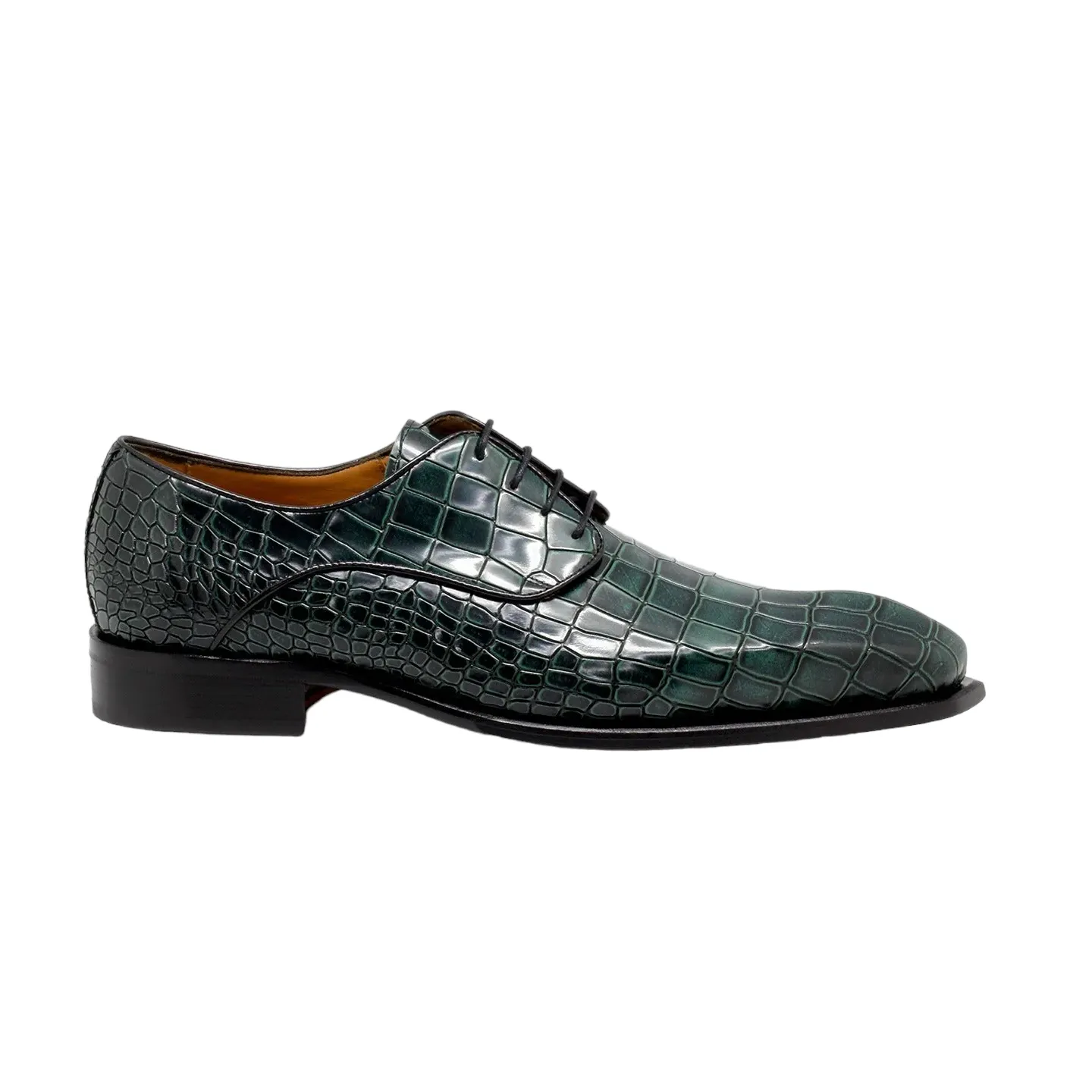 Begur 39125 Green Crocodile Print Leather Derby Oxfords for Men (MIS1124)