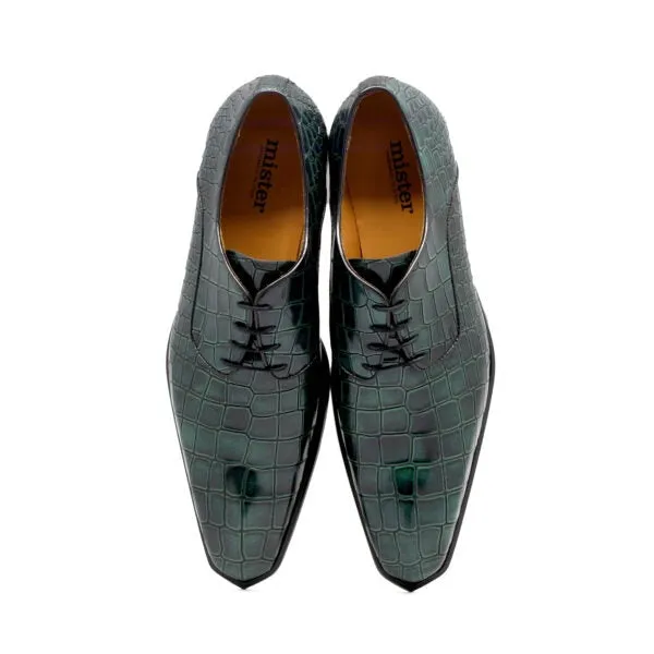 Begur 39125 Green Crocodile Print Leather Derby Oxfords for Men (MIS1124)