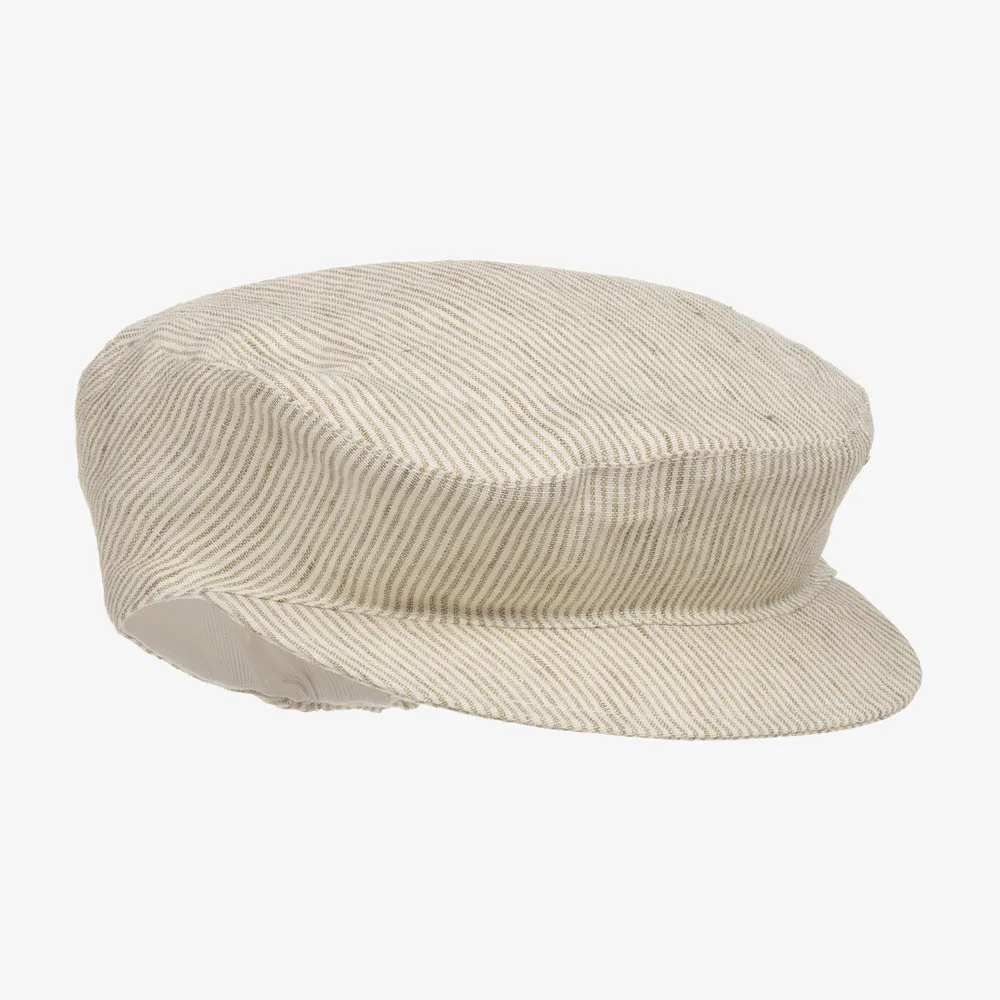 Beige Linen Flat Cap