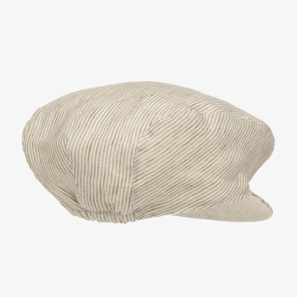 Beige Linen Flat Cap