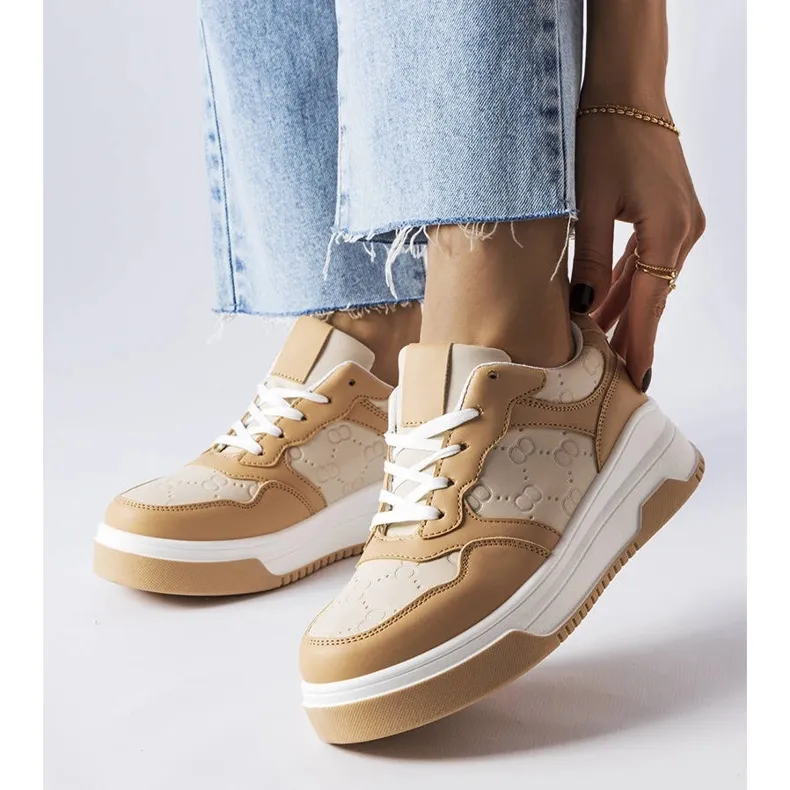 Beige sneakers decorated with Paré embossing