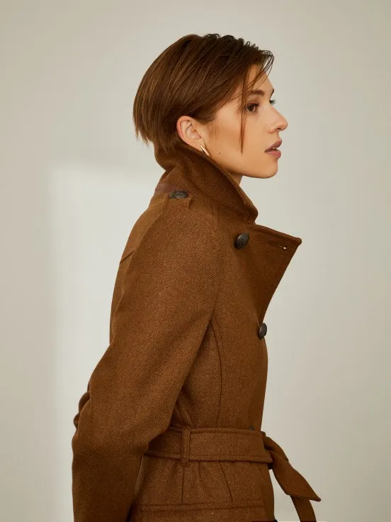 Belted long wool coat