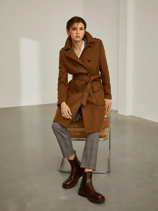 Belted long wool coat