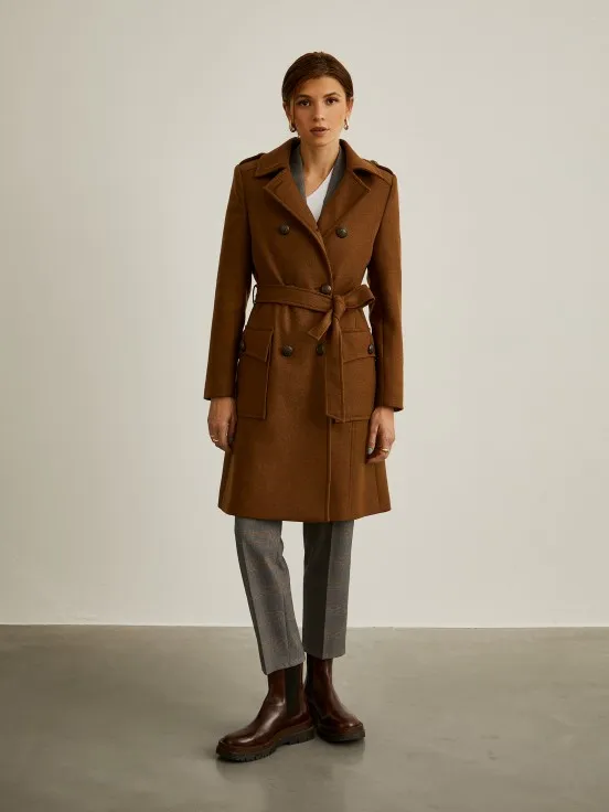 Belted long wool coat