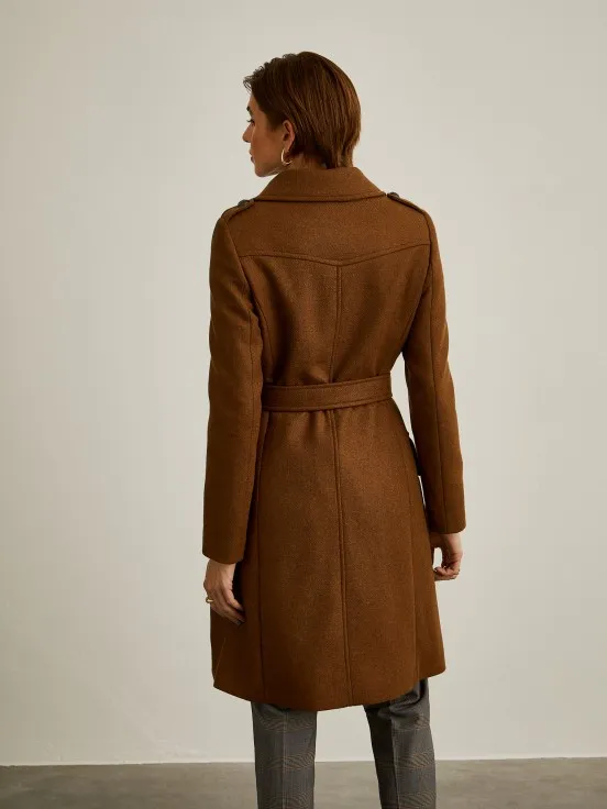 Belted long wool coat