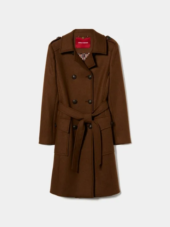 Belted long wool coat