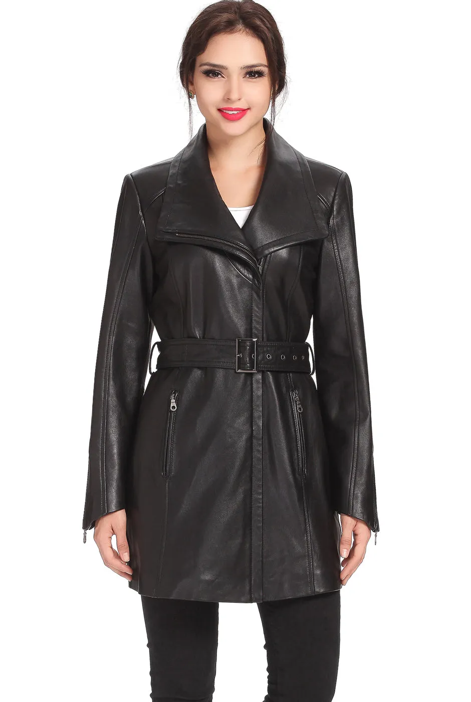 BGSD Women Fiona Lambskin Leather Trench Jacket