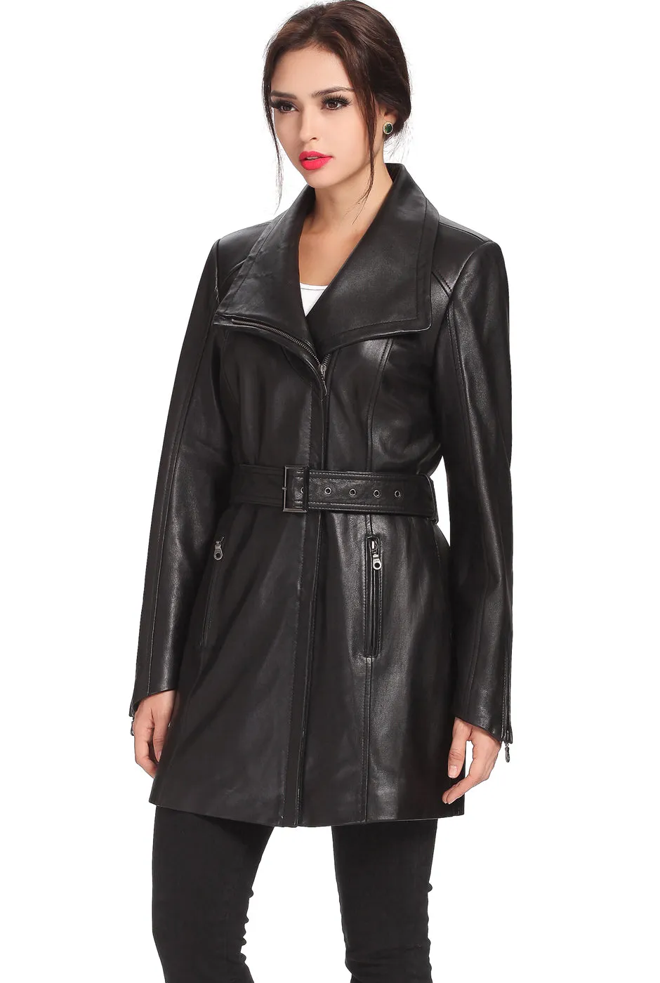 BGSD Women Fiona Lambskin Leather Trench Jacket