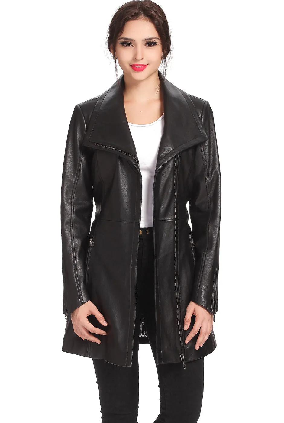 BGSD Women Fiona Lambskin Leather Trench Jacket