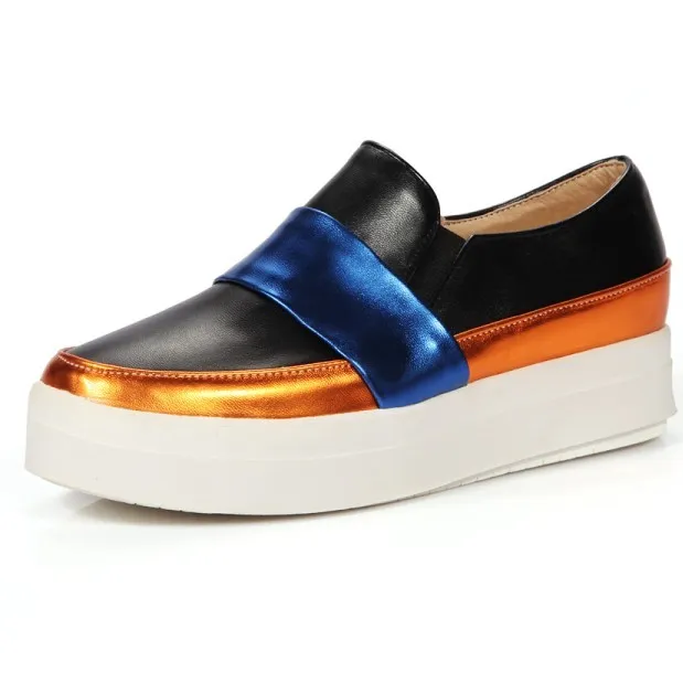 Black Blue Gold Womens Sneakers Loafers Flats Hidden Wedges Platforms Sole