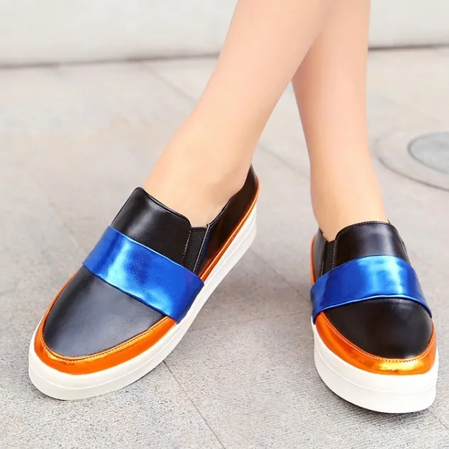 Black Blue Gold Womens Sneakers Loafers Flats Hidden Wedges Platforms Sole