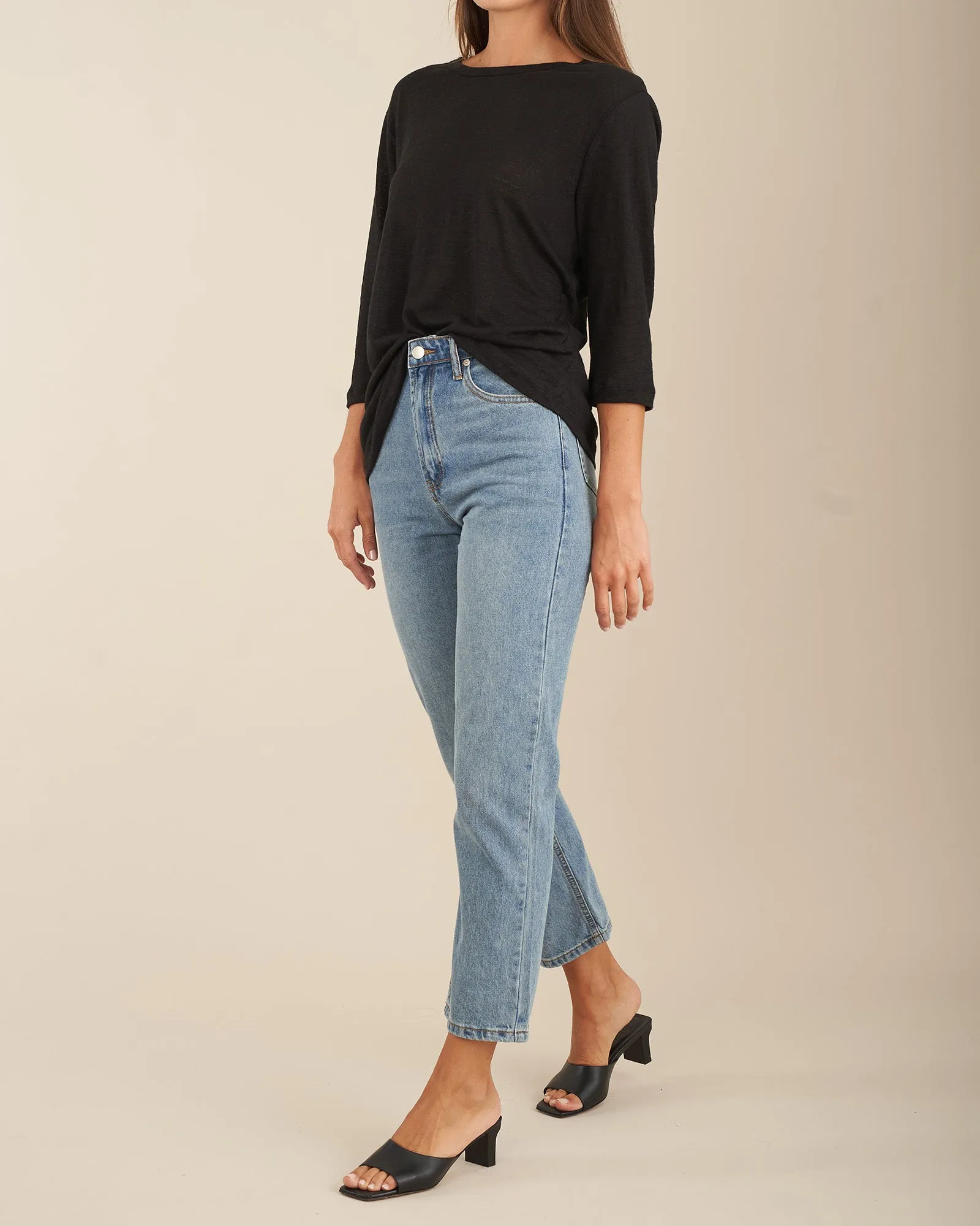 Black Bronte Linen Jersey Top