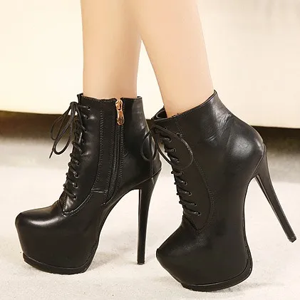 Buckle Strap Lace Up Stiletto Platform Ankle Boots