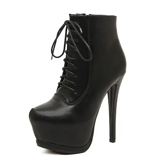 Buckle Strap Lace Up Stiletto Platform Ankle Boots