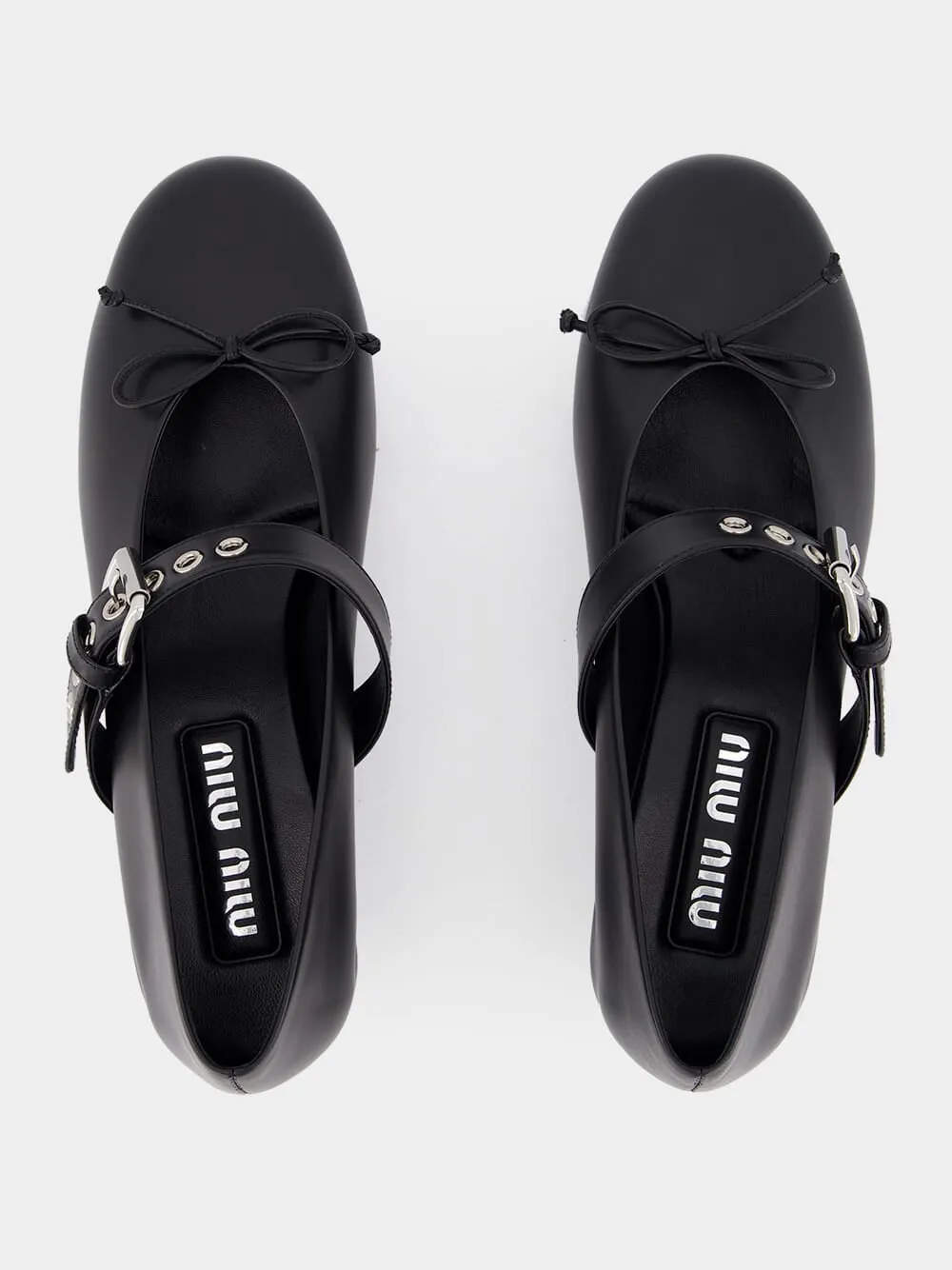 Black Buckled Leather Ballerina Shoes