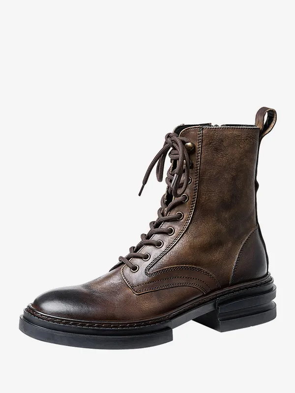 Black Cowhide Military Combat Martin Work Boots for Men