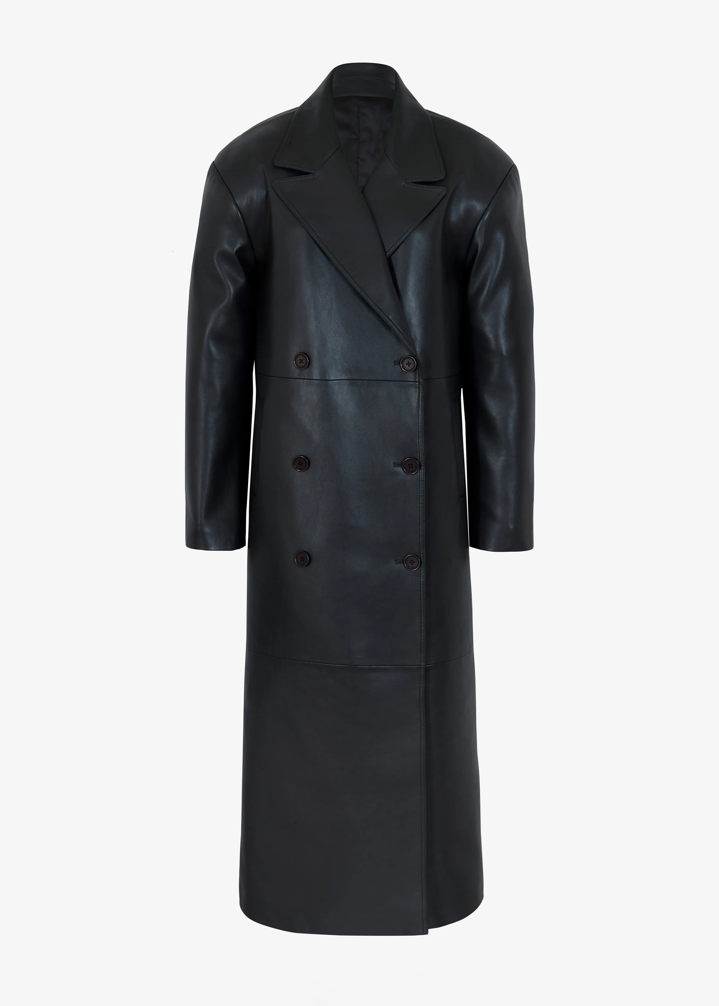 Black Faux Leather Trench Coat by Tina.