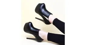 Black Stiletto High Heel Ankle Boots Metal Plate Platforms