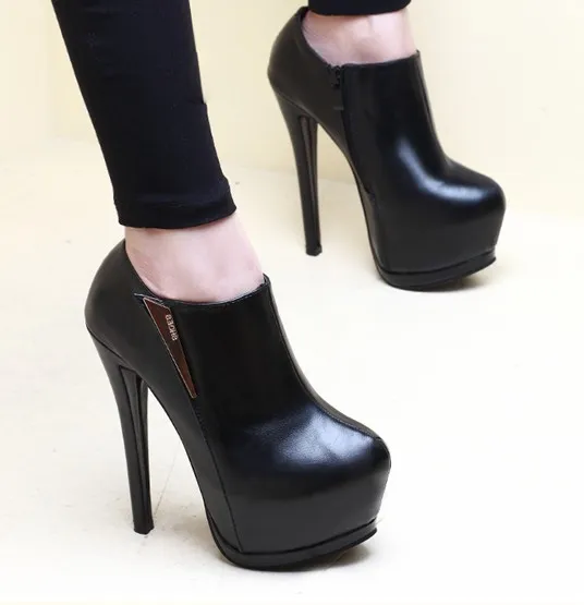 Black Stiletto High Heel Ankle Boots Metal Plate Platforms