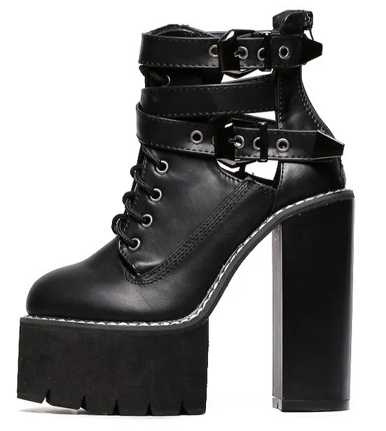 Black Gothic Straps High Heels Boots