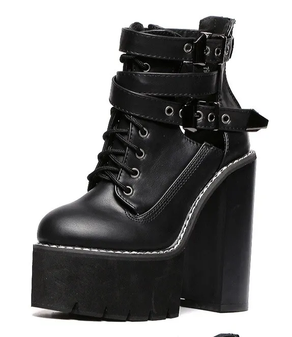 Black Gothic Straps High Heels Boots