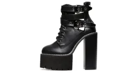 Black Gothic Straps High Heels Boots