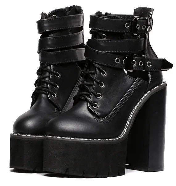 Black Gothic Straps High Heels Boots