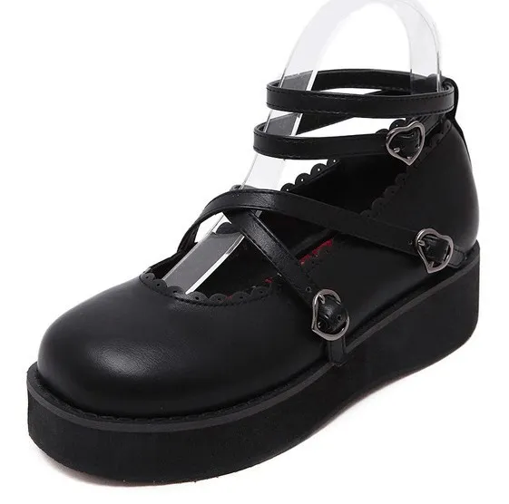 Black Lolita Platform Shoes with Cross Ankle Straps