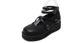 Black Lolita Platform Shoes with Cross Ankle Straps