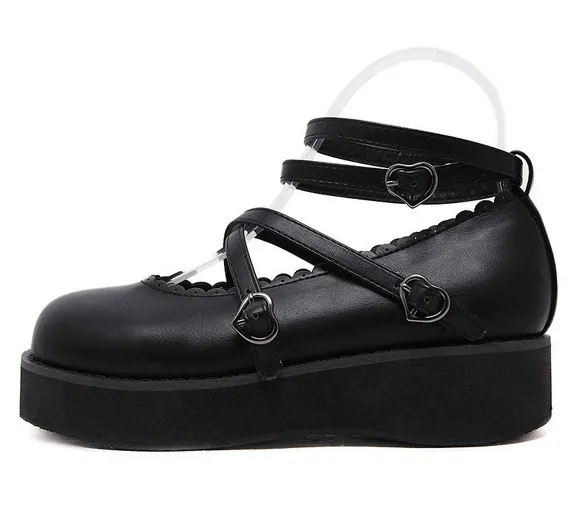 Black Lolita Platform Shoes with Cross Ankle Straps