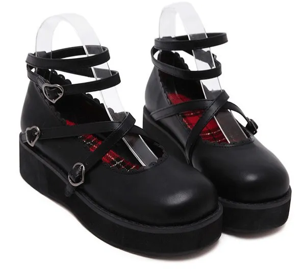 Black Lolita Platform Shoes with Cross Ankle Straps