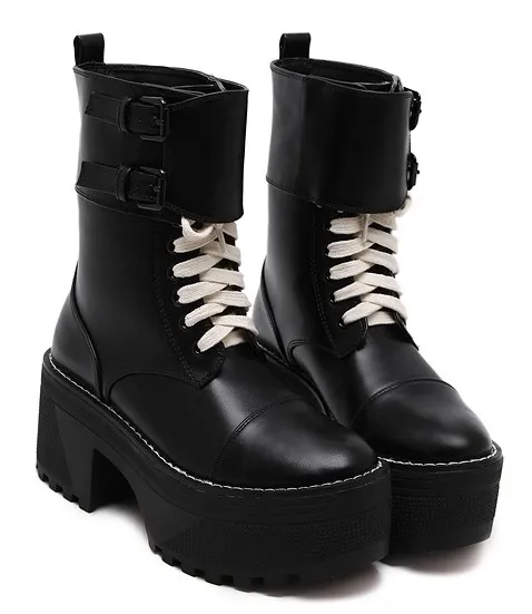 Black Lace Up High Top Punk Rock Platforms Boots